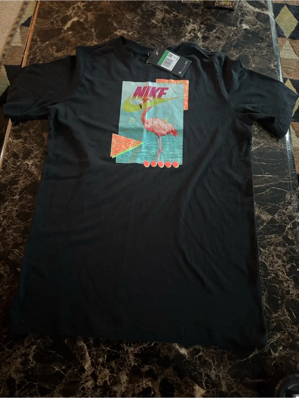 NWT Nike Boy’s Black Graphic Flamingo Short Sleeved Tee - Size XL